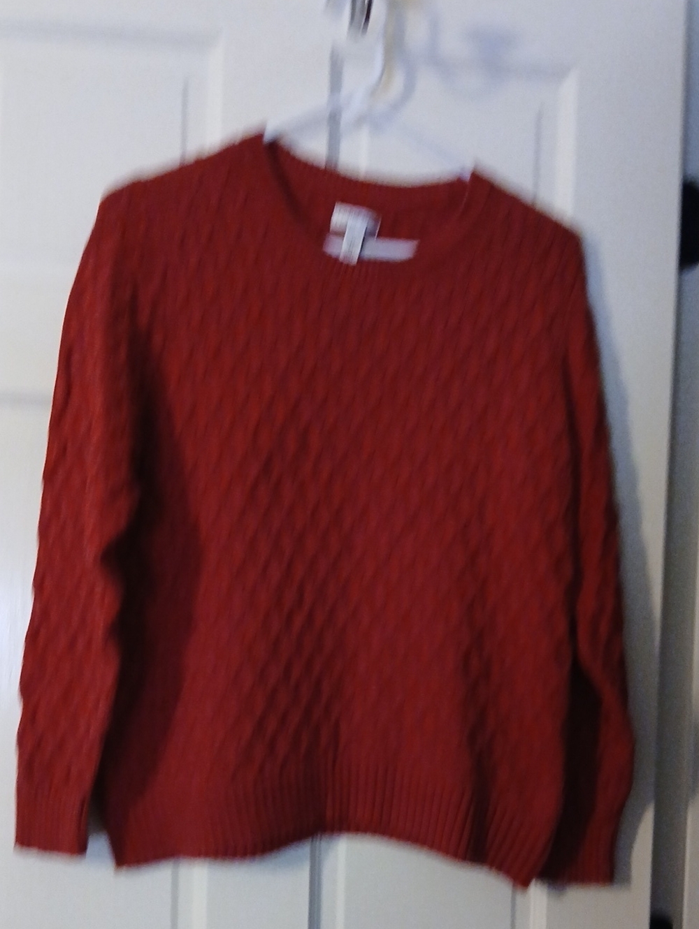 Women's Cable Knit Crewneck Sweater -Crimson Red